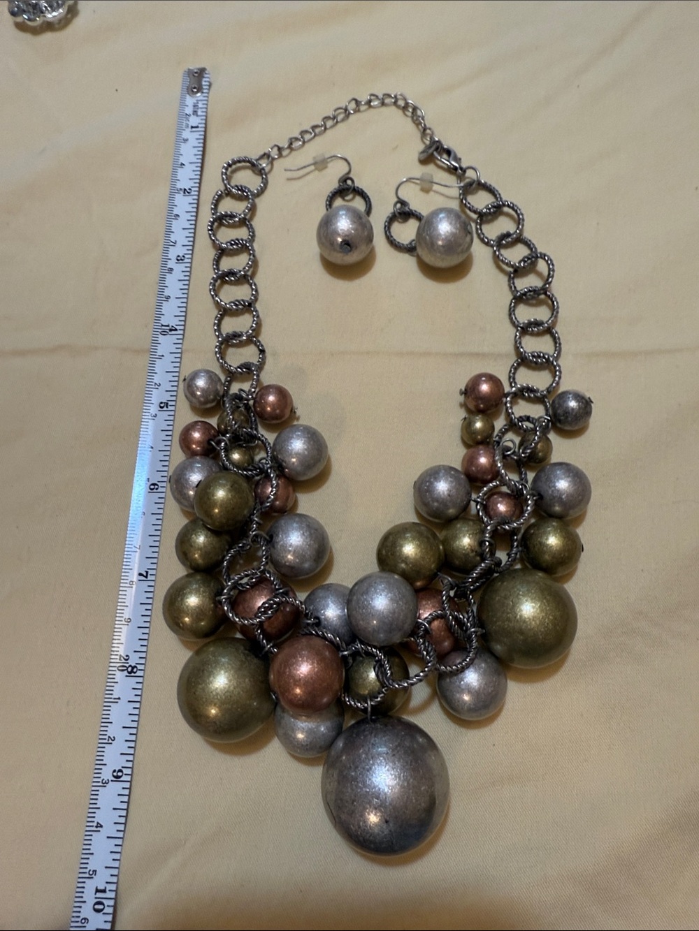 Nena Multicolor Metallic Bubble Statement Necklace with Matching Earrings